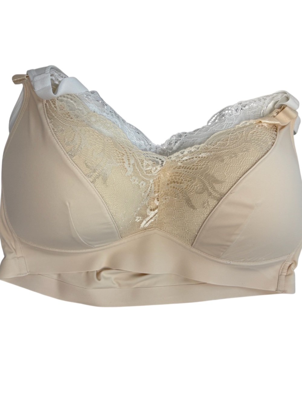 Rhonda Shear Women's 2pk Molded Cup Bra w/ Lace Overlay Beige/White - Regular